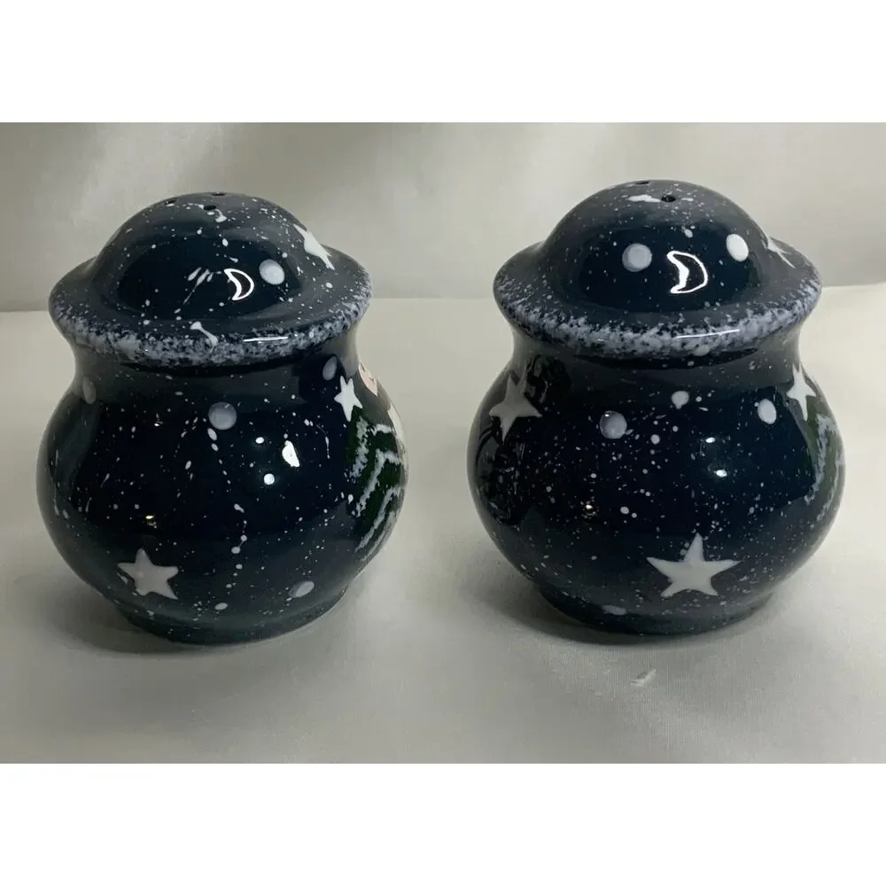 Christmas Holiday Snowman Salt and Pepper Shakers Cobalt Blue Multicolor Ceramic